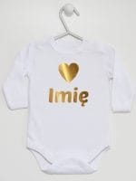 z imieniem dziecka i serduszkiem body z długim rękawem kolor biały 028