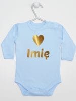 z imieniem dziecka i serduszkiem body z długim rękawem kolor błękitny 028