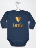 z imieniem dziecka i serduszkiem body z długim rękawem kolor granatowy 028