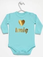 z imieniem dziecka i serduszkiem body z długim rękawem kolor miętowy 028