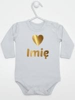z imieniem dziecka i serduszkiem body z długim rękawem kolor szary 028