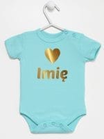 z imieniem dziecka i serduszkiem body z krótkim rękawem kolor miętowy 028
