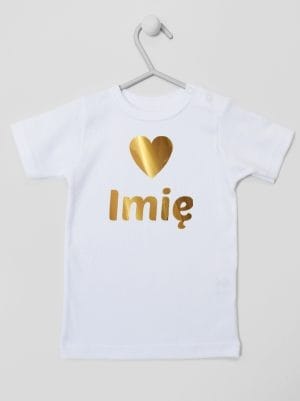 z imieniem dziecka i serduszkiem koszulka z krótkim rękawem kolor biały 028