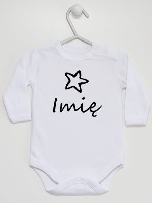 z imieniem niemowlaka i gwiazdką body z długim rękawem kolor biały 091