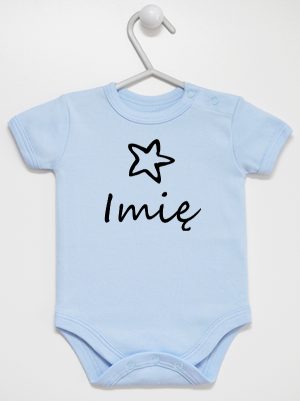 z imieniem niemowlaka i gwiazdką body z krótkim rękawem kolor błękitny 091