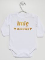 z imieniem oraz datą urodzenia body z długim rękawem kolor biały 141