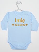 z imieniem oraz datą urodzenia body z długim rękawem kolor błękitny 141