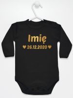 z imieniem oraz datą urodzenia body z długim rękawem kolor czarny 141