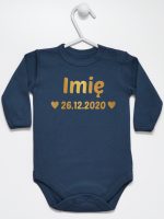 z imieniem oraz datą urodzenia body z długim rękawem kolor granatowy 141