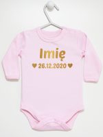 z imieniem oraz datą urodzenia body z długim rękawem kolor różowy 141