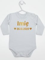 z imieniem oraz datą urodzenia body z długim rękawem kolor szary 141