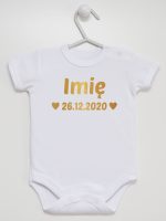 z imieniem oraz datą urodzenia body z krótkim rękawem kolor biały 141