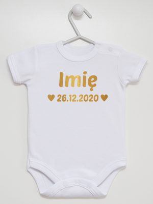 z imieniem oraz datą urodzenia body z krótkim rękawem kolor biały 141