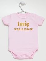 z imieniem oraz datą urodzenia body z krótkim rękawem kolor różowy 141