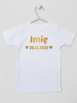 z imieniem oraz datą urodzenia koszulka z krótkim rękawem kolor biały 141