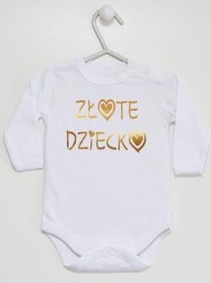 złote dziecko body z długim rękawem kolor biały 043