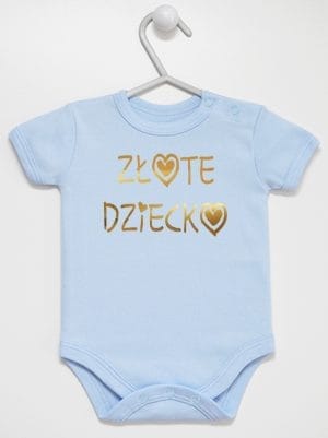 złote dziecko body z krótkim rękawem kolor błękitny 043
