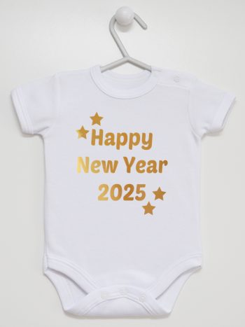 życzenia noworoczne nadruk złoty body z krótkim rękawem kolor biały 154