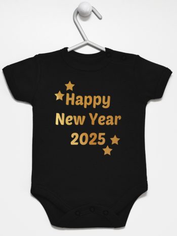 życzenia noworoczne nadruk złoty body z krótkim rękawem kolor czarny 154