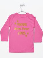 życzenia noworoczne nadruk złoty koszulka z długim rękawem kolor ciemny różowy 154