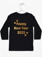 życzenia noworoczne nadruk złoty koszulka z długim rękawem kolor czarny 154
