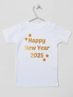 życzenia noworoczne nadruk złoty koszulka z krótkim rękawem kolor biały 154
