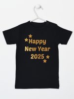 życzenia noworoczne nadruk złoty koszulka z krótkim rękawem kolor czarny 154