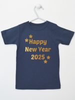 życzenia noworoczne nadruk złoty koszulka z krótkim rękawem kolor granatowy 154