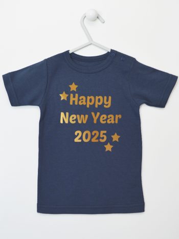 życzenia noworoczne nadruk złoty koszulka z krótkim rękawem kolor granatowy 154