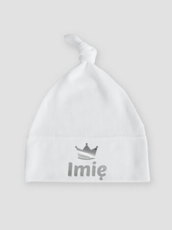 imię z koroną nadruk srebrny czapka biala 034