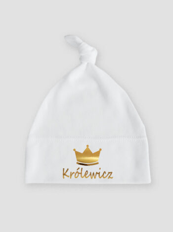 królewicz z koroną nadruk złoty czapka biala 006