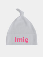 z imieniem dziecka kolor nadruku ciemny różowy czapka szara 007