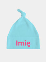 z imieniem dziecka kolor nadruku ciemny różowy czapka turkusowa 007