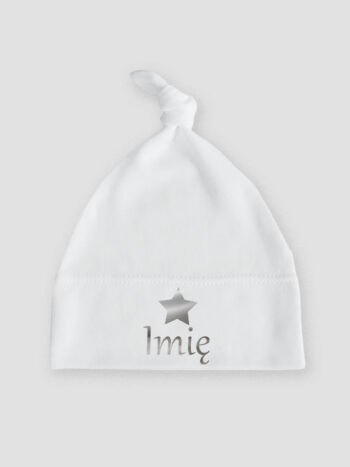 z imieniem i gwiadką nadruk srebrny czapka biala 039