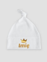 z imieniem i koroną kolor złoty czapka biala 008 z imieniem i koroną kolor złoty czapka biala 008