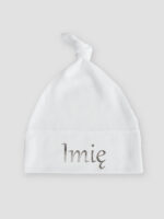 z imieniem niemowlaka nadruk srebrny czapka biala 047