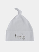 z imieniem niemowlaka nadruk srebrny czapka szara 047