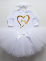 komplet spódniczka tiulowa tutu biała i body serce z imieniem tz026 komplet spódniczka tiulowa tutu biała i body serce z imieniem tz026
