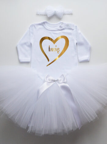 komplet spódniczka tiulowa tutu biała i body serce z imieniem tz026