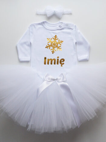 komplet spódniczka tiulowa tutu biała i body świąteczne z imieniem tz020