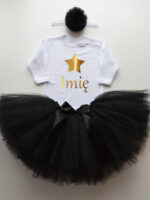 komplet spódniczka tiulowa tutu czarna i body gwiazdka z imieniem tz001