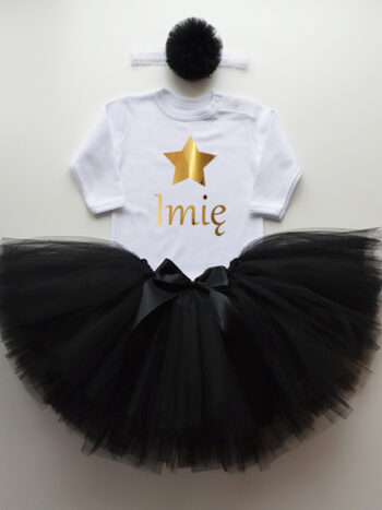 komplet spódniczka tiulowa tutu czarna i body gwiazdka z imieniem tz001