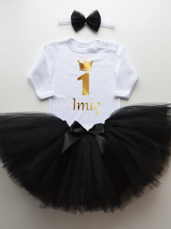komplet spódniczka tiulowa tutu czarna i body z imieniem na roczek tz010