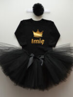 komplet spódniczka tiulowa tutu czarna i body z koroną i imieniem tz005
