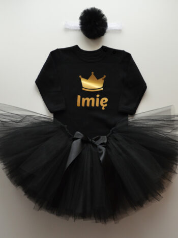 komplet spódniczka tiulowa tutu czarna i body z koroną i imieniem tz005