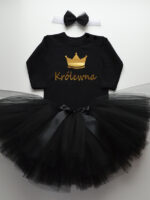 komplet spódniczka tiulowa tutu czarna i body z napisem królewna tz014