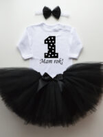 komplet spódniczka tiulowa tutu czarna i body z napisem mam rok tz004