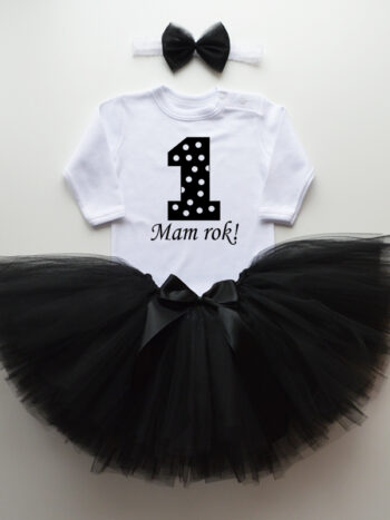 komplet spódniczka tiulowa tutu czarna i body z napisem mam rok tz004