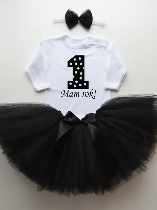 komplet spódniczka tiulowa tutu czarna i body z napisem mam rok tz004 