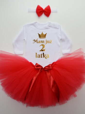 komplet spódniczka tiulowa tutu czerwona i body na drugie urodziny tz022